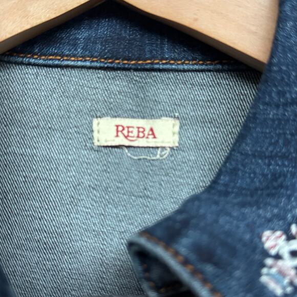 Reba Embroidered Denim Jacket Aztec Knit Sleeves Boho Wester Approx. M - Picture 4 of 8